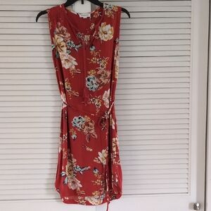 beachlunchlounge Floral Tie-Waist Sleeveless V Neck Mini Dress. Sz S. Rust